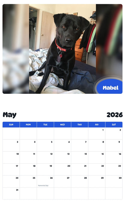 2026 - 2027 Mabel - Pawidols Pet Calendar