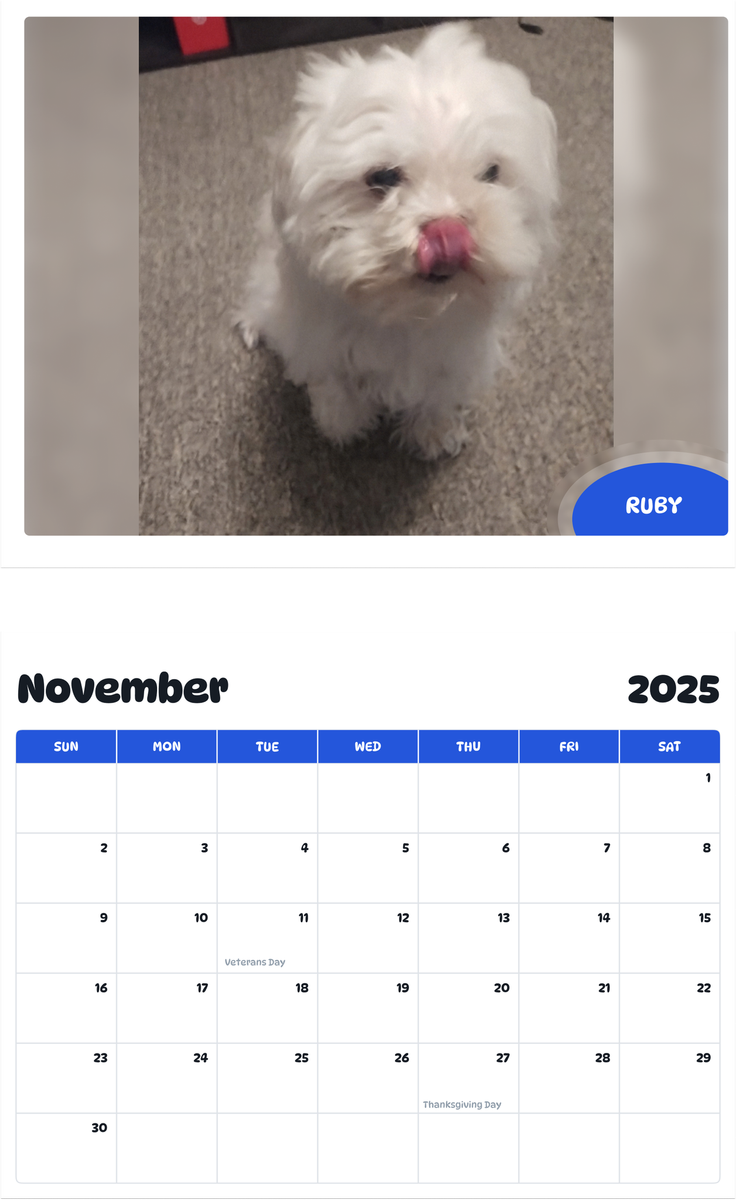 July 2025 - June 2026 Ruby - Pawidols Pet Calendar