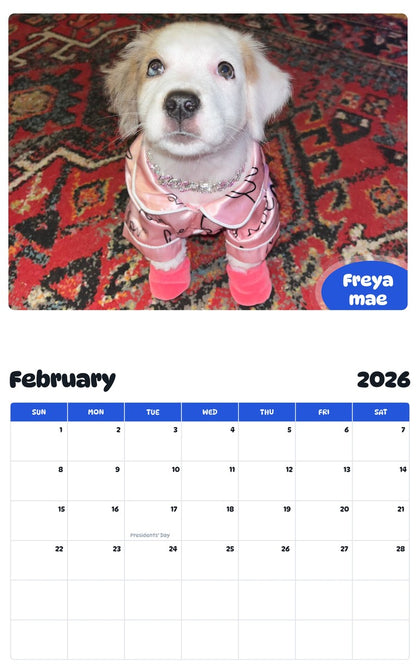October 2025 - September 2026 Freya mae - Pawidols Pet Calendar