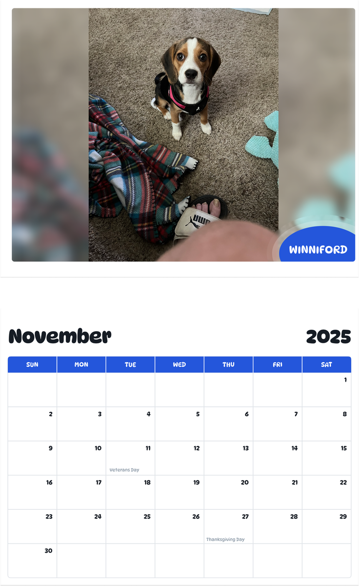 July 2025 - June 2026 Winniford - Pawidols Pet Calendar