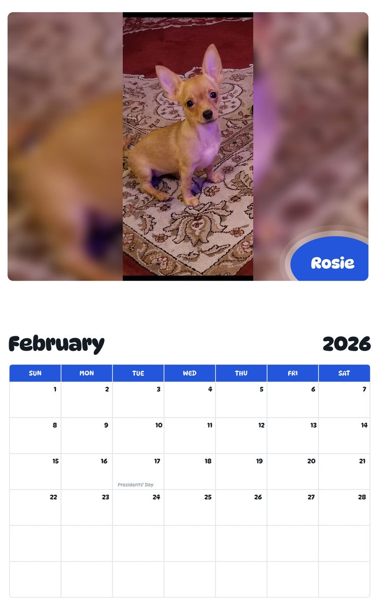 October 2025 - September 2026 Rosie - Pawidols Pet Calendar