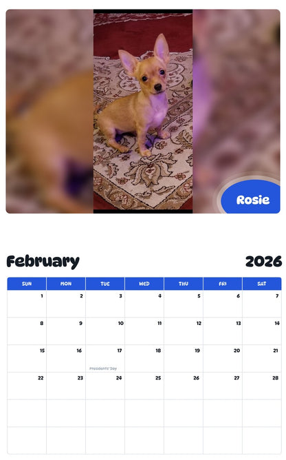 October 2025 - September 2026 Rosie - Pawidols Pet Calendar
