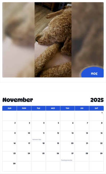 July 2025 - June 2026 Moe - Pawidols Pet Calendar