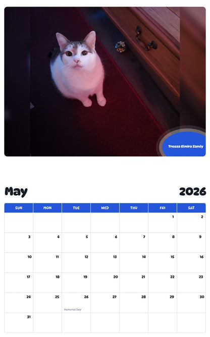 2026 - 2027 Treesa Elmira Zandy - Pawidols Pet Calendar