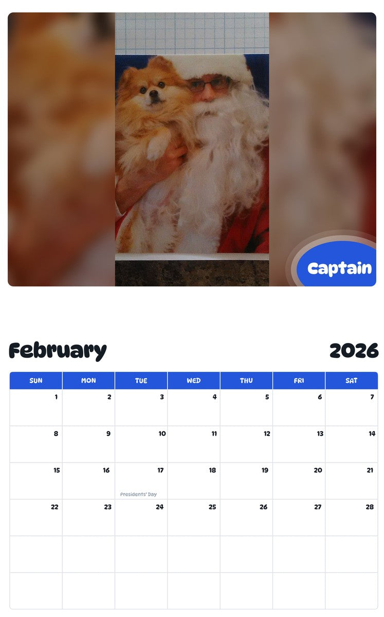 October 2025 - September 2026 Captain - Pawidols Pet Calendar