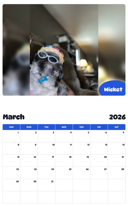 November 2025 - October 2026 Wicket - Pawidols Pet Calendar
