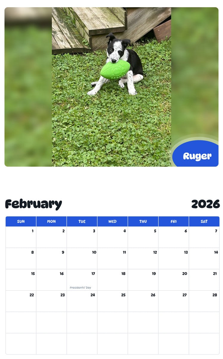 October 2025 - September 2026 Ruger - Pawidols Pet Calendar