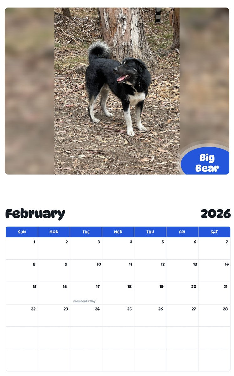 October 2025 - September 2026 Big Bear - Pawidols Pet Calendar