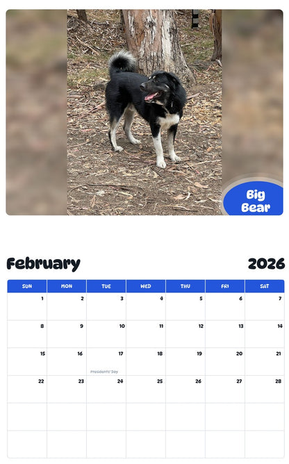 October 2025 - September 2026 Big Bear - Pawidols Pet Calendar