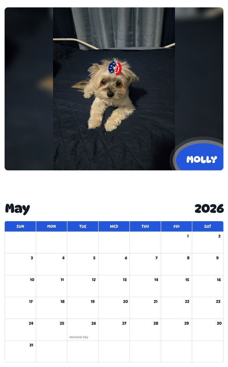 2026 - 2027 MOLLY - Pawidols Pet Calendar