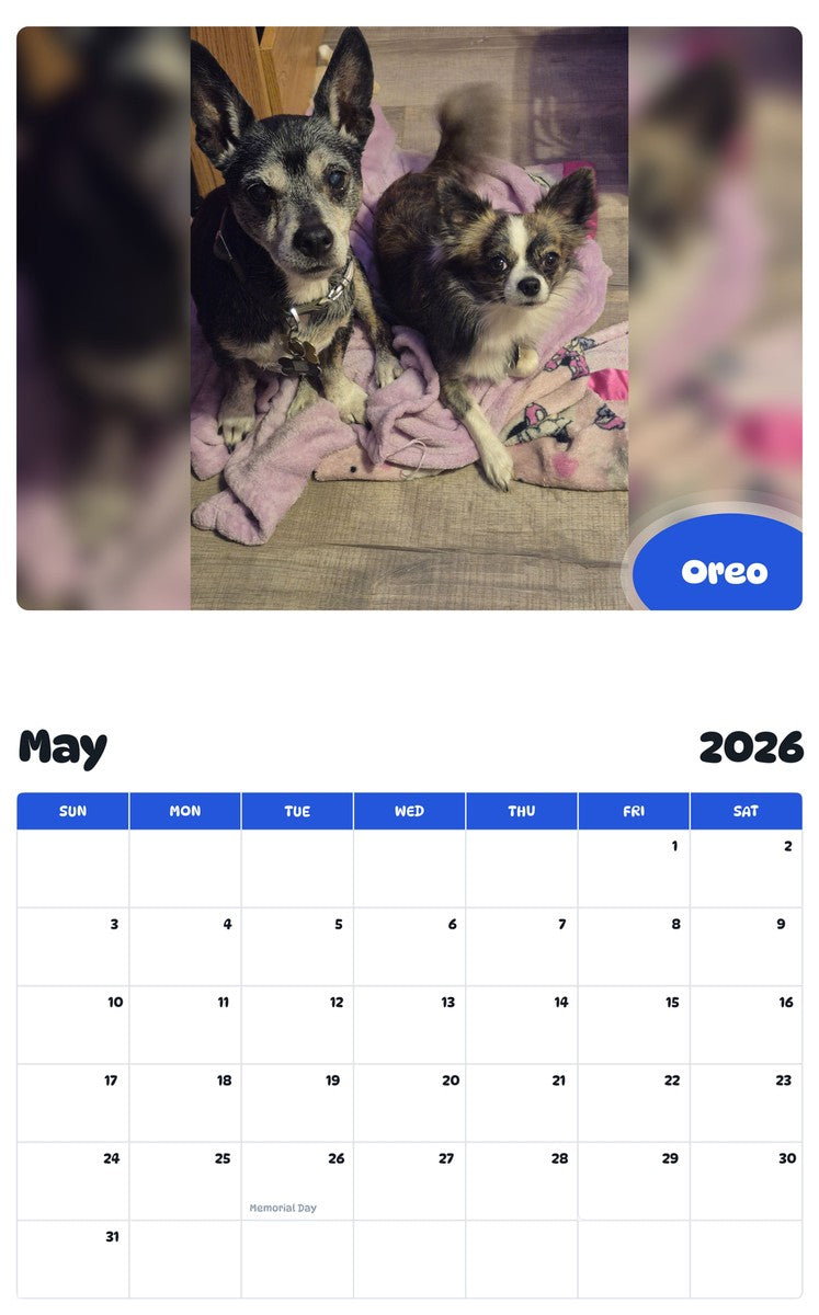 2026 - 2027 Oreo - Pawidols Pet Calendar