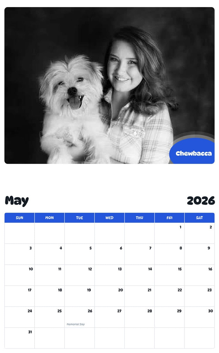 2026 - 2027 Chewbacca - Pawidols Pet Calendar