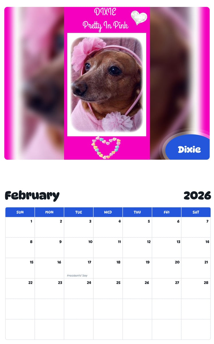 October 2025 - September 2026 Dixie - Pawidols Pet Calendar