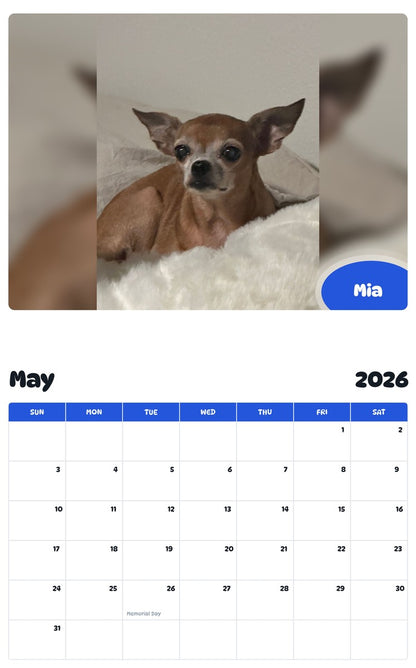 2026 - 2027 Mia - Pawidols Pet Calendar