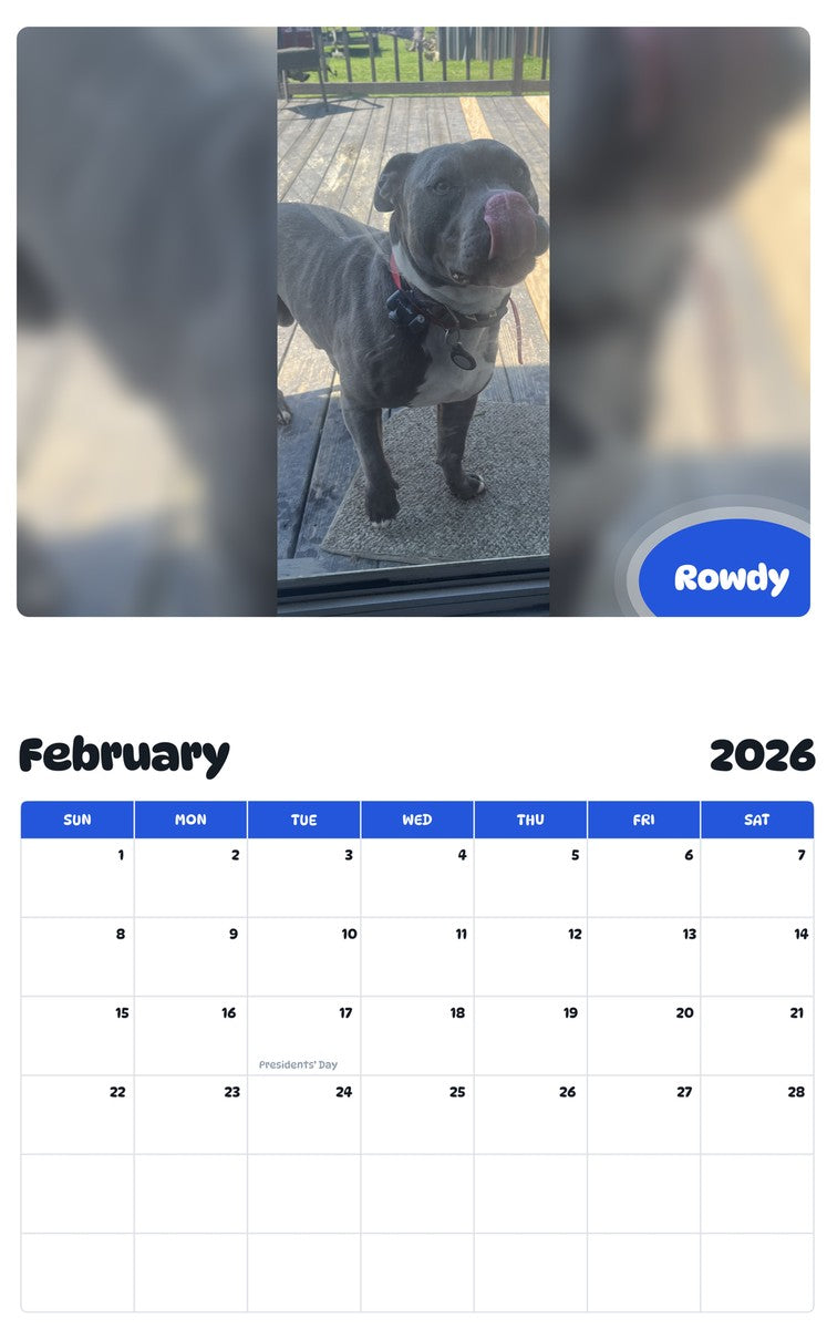 October 2025 - September 2026 Rowdy - Pawidols Pet Calendar