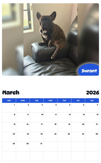 November 2025 - October 2026 Durant - Pawidols Pet Calendar