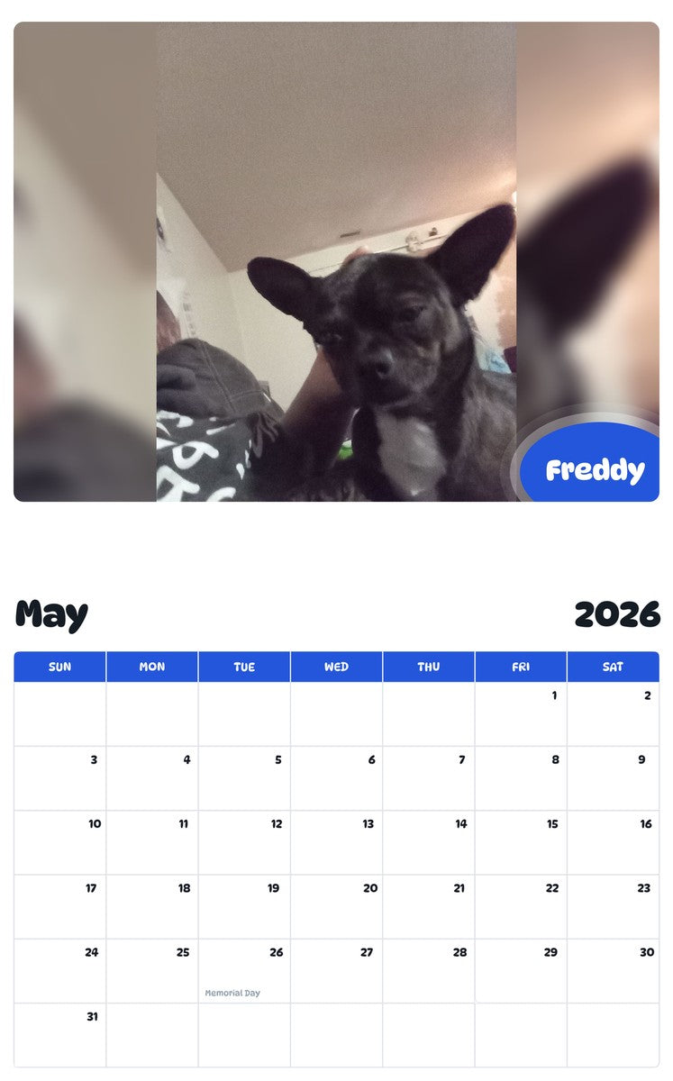 2026 - 2027 Freddy - Pawidols Pet Calendar