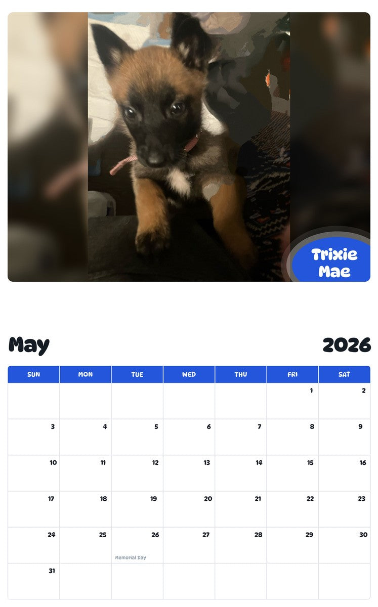 2026 - 2027 Trixie Mae - Pawidols Pet Calendar