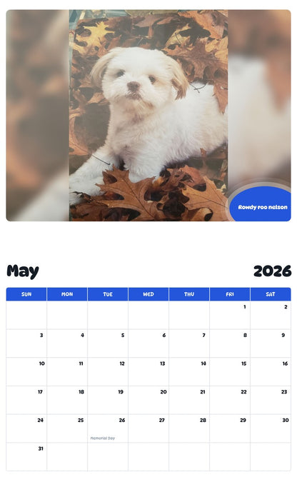2026 - 2027 Rowdy roo nelson - Pawidols Pet Calendar