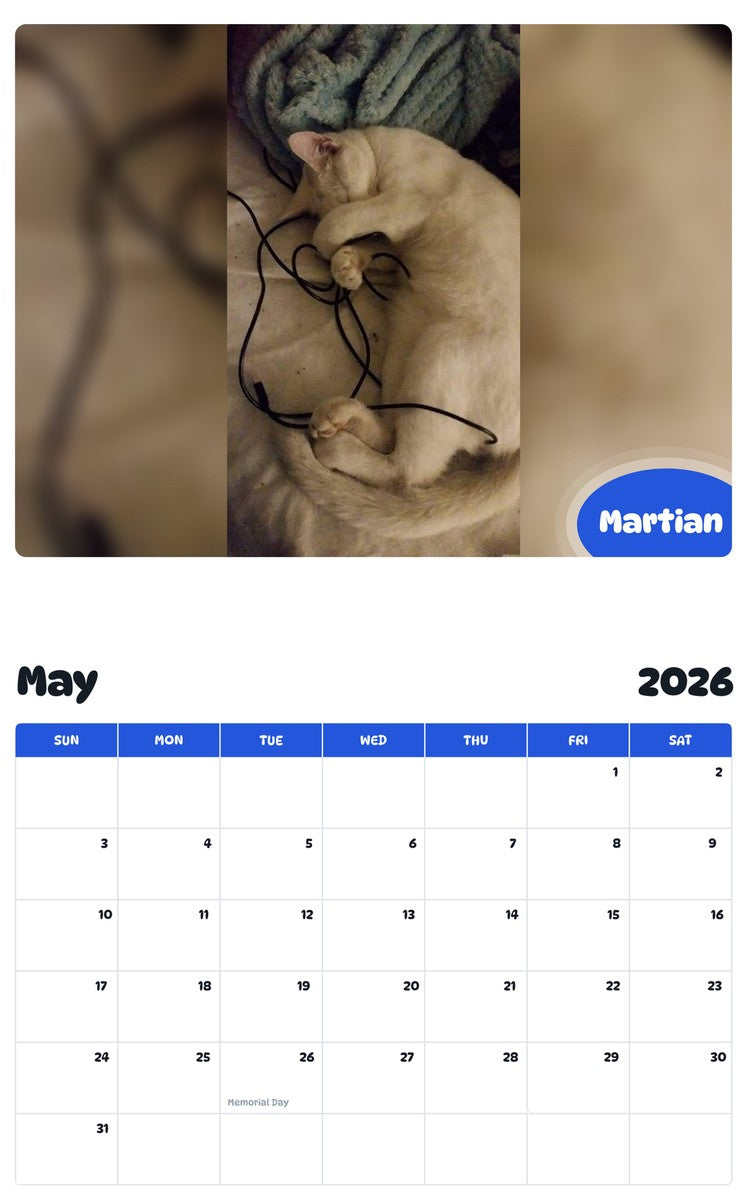 2026 - 2027 Martian - Pawidols Pet Calendar