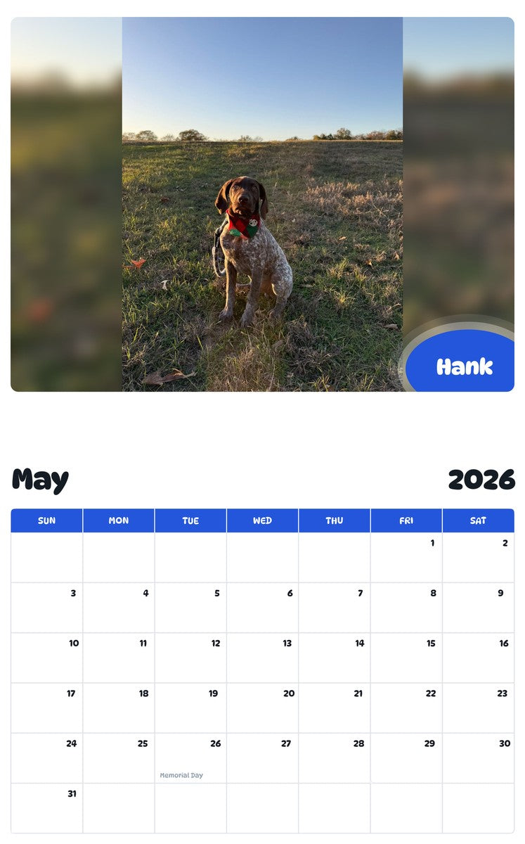 2026 - 2027 Hank - Pawidols Pet Calendar