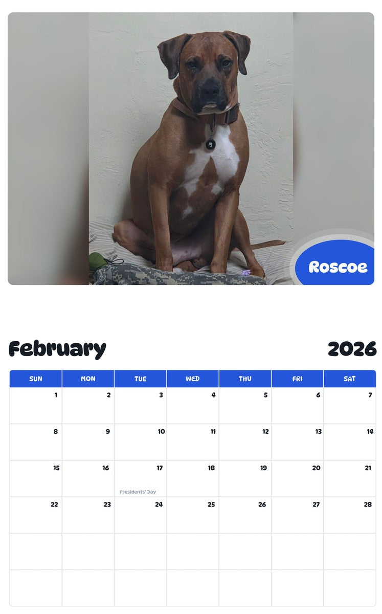 October 2025 - September 2026 Roscoe - Pawidols Pet Calendar