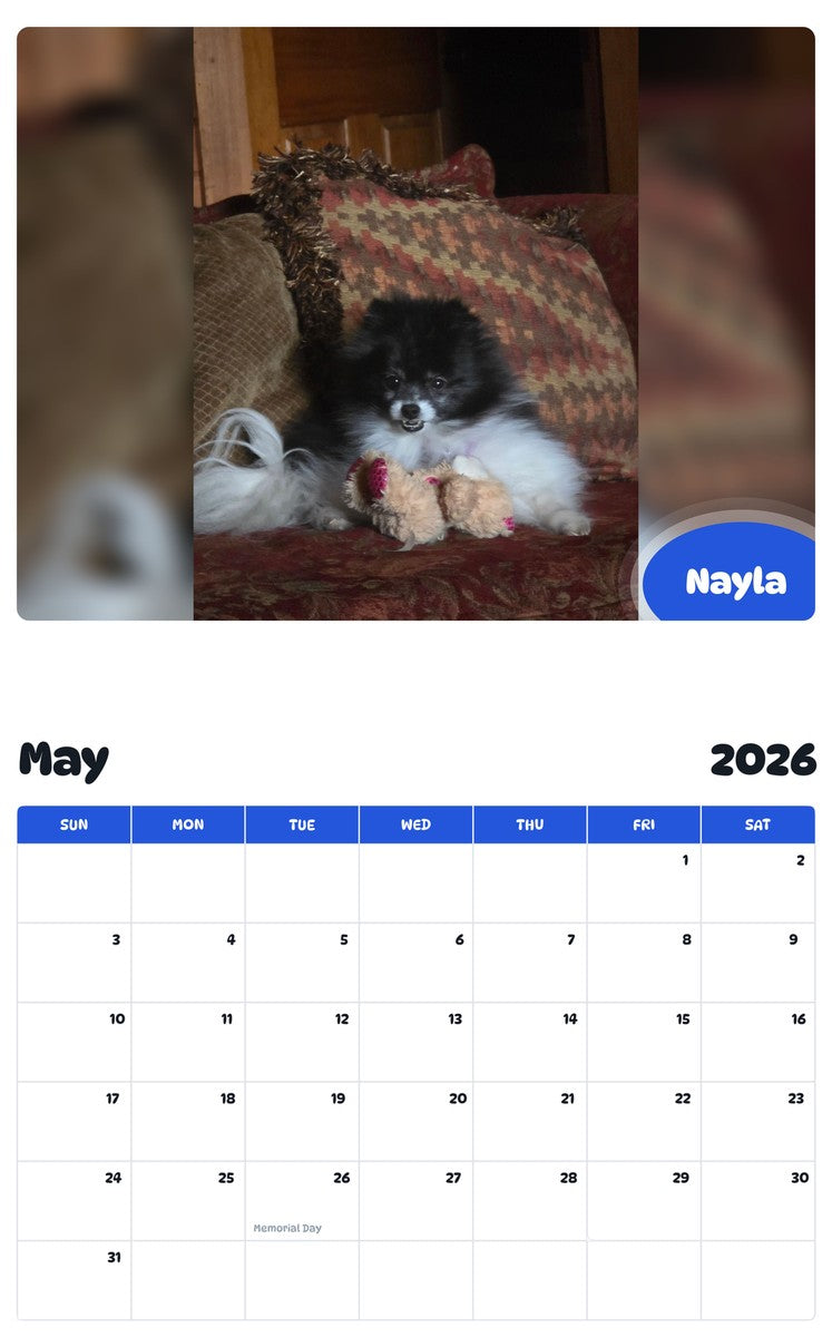 2026 - 2027 Nayla - Pawidols Pet Calendar