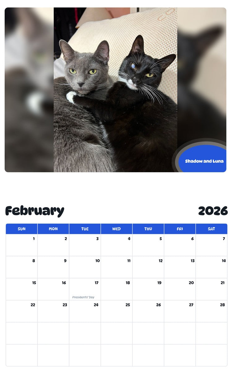 November 2025 - October 2026 Shadow and Luna - Pawidols Pet Calendar
