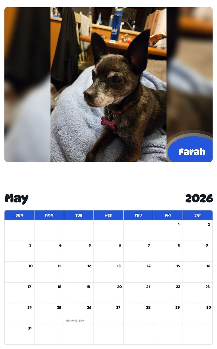 2026 - 2027 Farah - Pawidols Pet Calendar