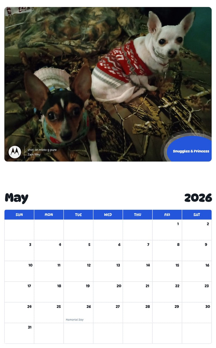 2026 - 2027 Snuggles & Princess - Pawidols Pet Calendar