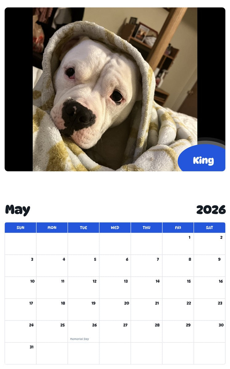 2026 - 2027 King - Pawidols Pet Calendar