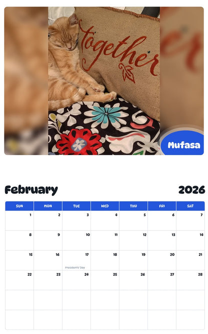 October 2025 - September 2026 Mufasa - Pawidols Pet Calendar