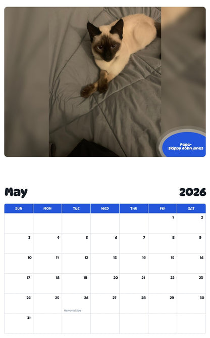 2026 - 2027 Pepe-skippy John jones - Pawidols Pet Calendar