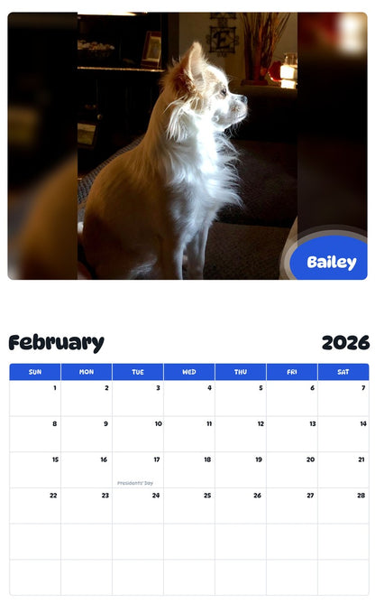 October 2025 - September 2026 Bailey - Pawidols Pet Calendar