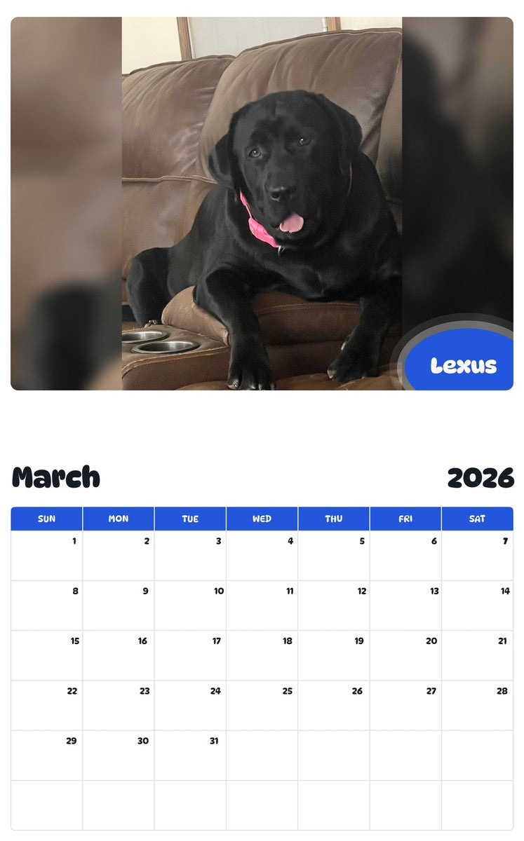 November 2025 - October 2026 Lexus - Pawidols Pet Calendar