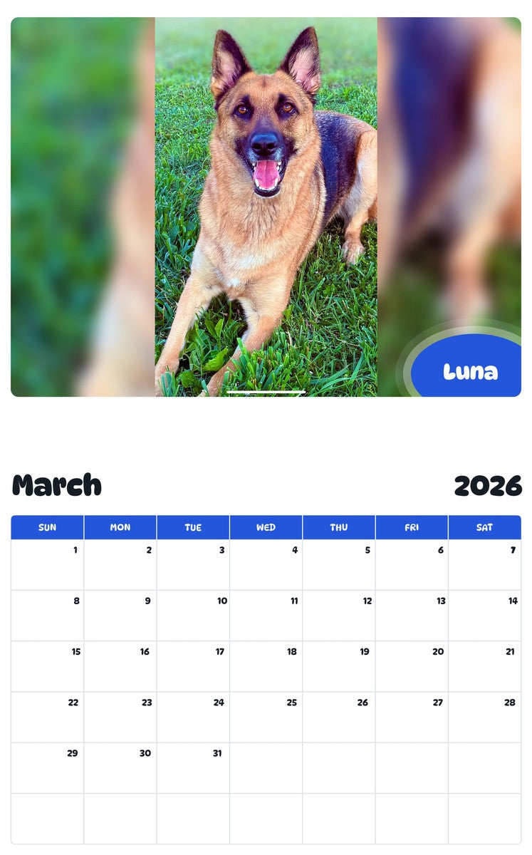 November 2025 - October 2026 Luna - Pawidols Pet Calendar