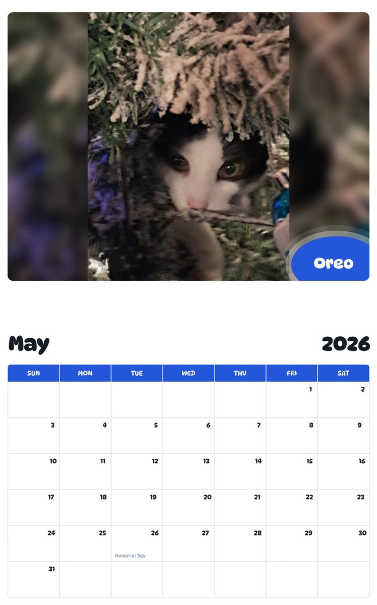 2026 - 2027 Oreo - Pawidols Pet Calendar
