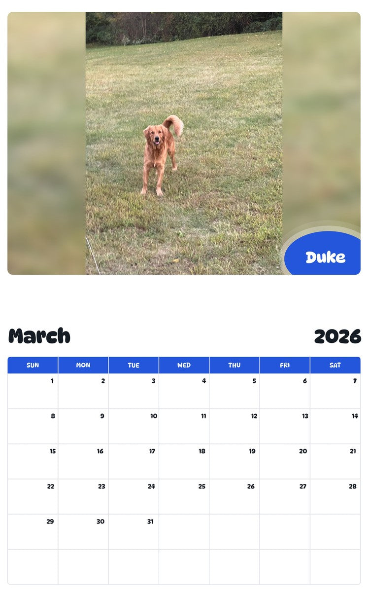 November 2025 - October 2026 Duke - Pawidols Pet Calendar