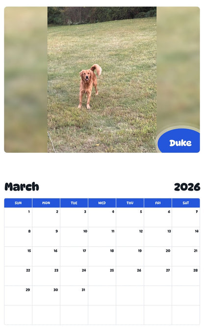 November 2025 - October 2026 Duke - Pawidols Pet Calendar