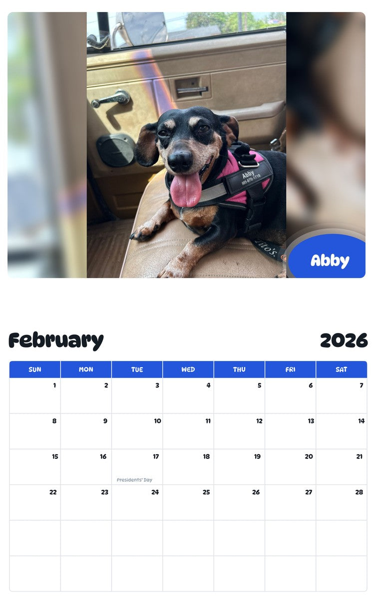 October 2025 - September 2026 Abby - Pawidols Pet Calendar