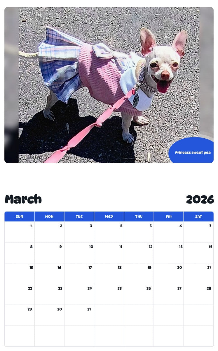 November 2025 - October 2026 Princess sweet pea - Pawidols Pet Calendar