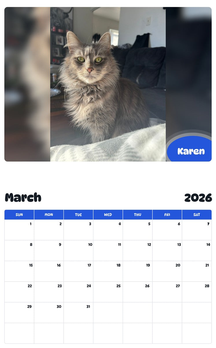 November 2025 - October 2026 Karen - Pawidols Pet Calendar