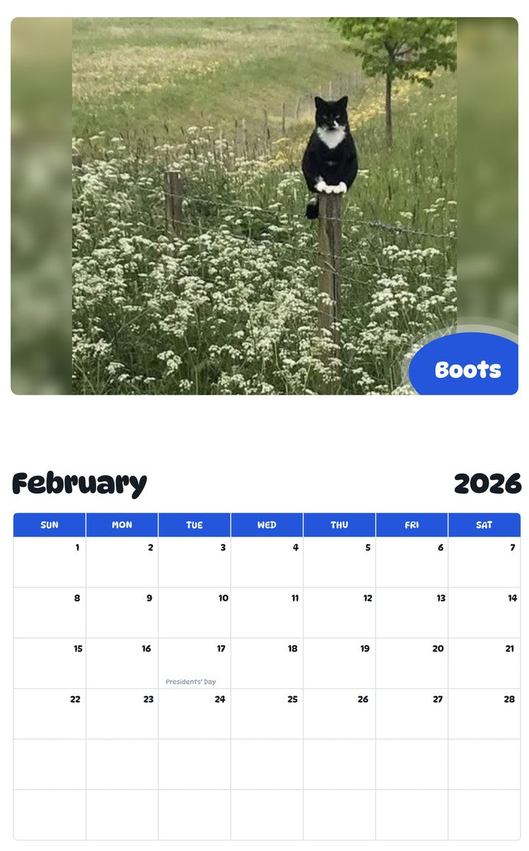 October 2025 - September 2026 Boots - Pawidols Pet Calendar