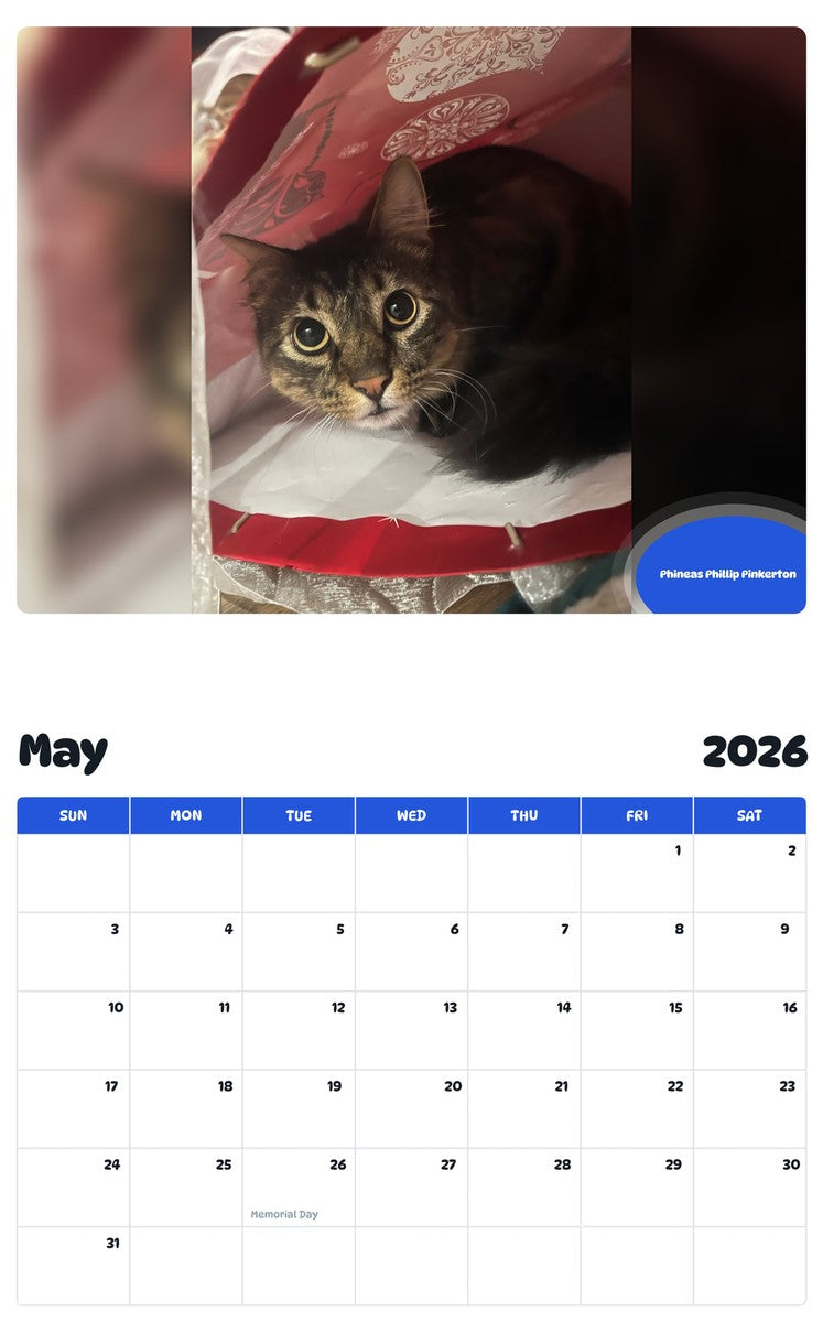 2026 - 2027 Phineas Phillip Pinkerton - Pawidols Pet Calendar