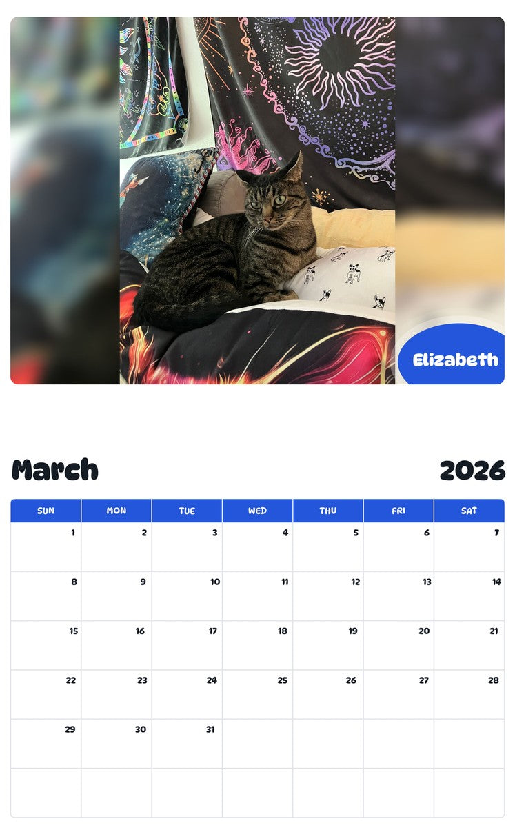 November 2025 - October 2026 Elizabeth - Pawidols Pet Calendar