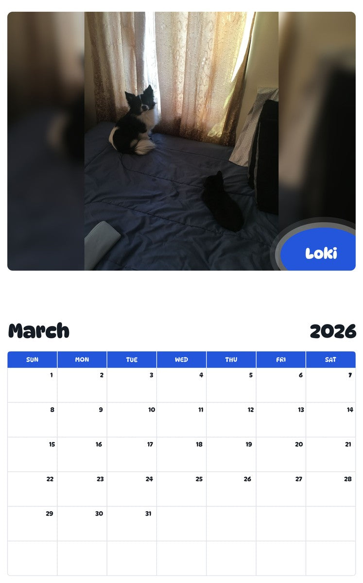 November 2025 - October 2026 Loki - Pawidols Pet Calendar