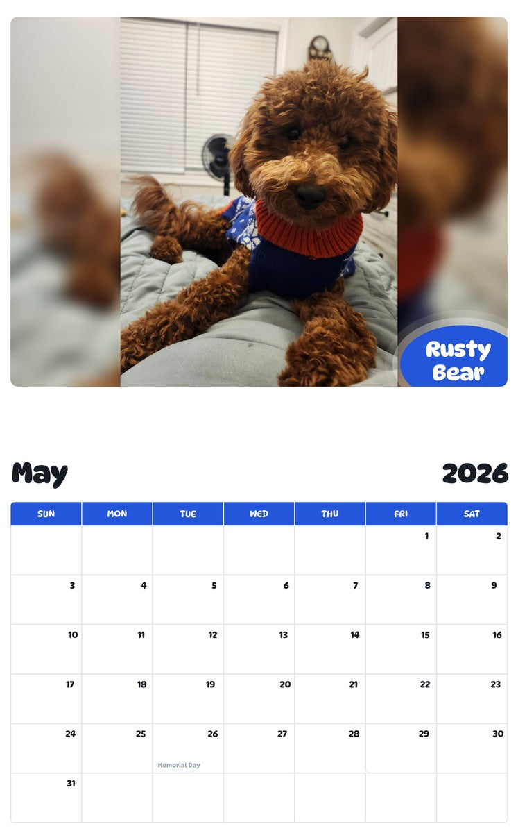 2026 - 2027 Rusty Bear - Pawidols Pet Calendar