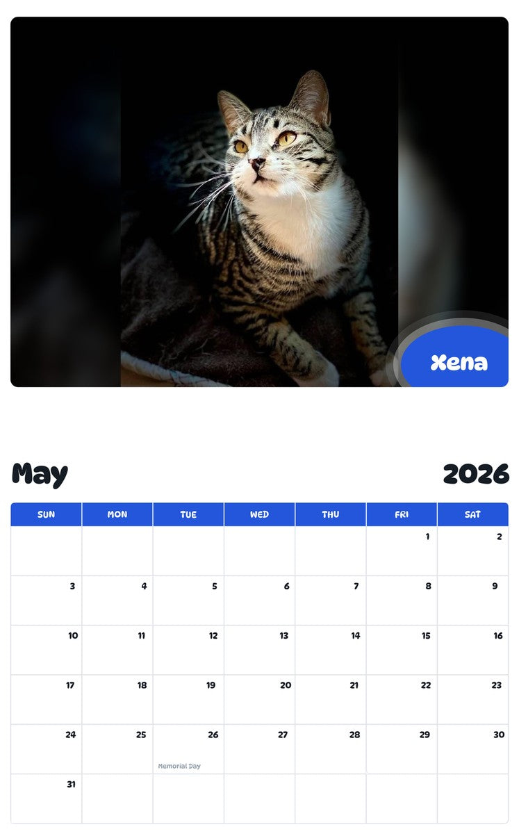 2026 - 2027 Xena - Pawidols Pet Calendar