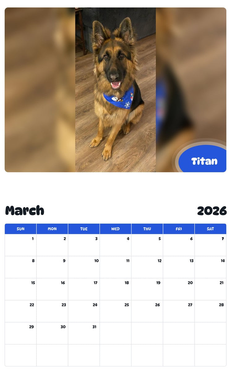 November 2025 - October 2026 Titan - Pawidols Pet Calendar