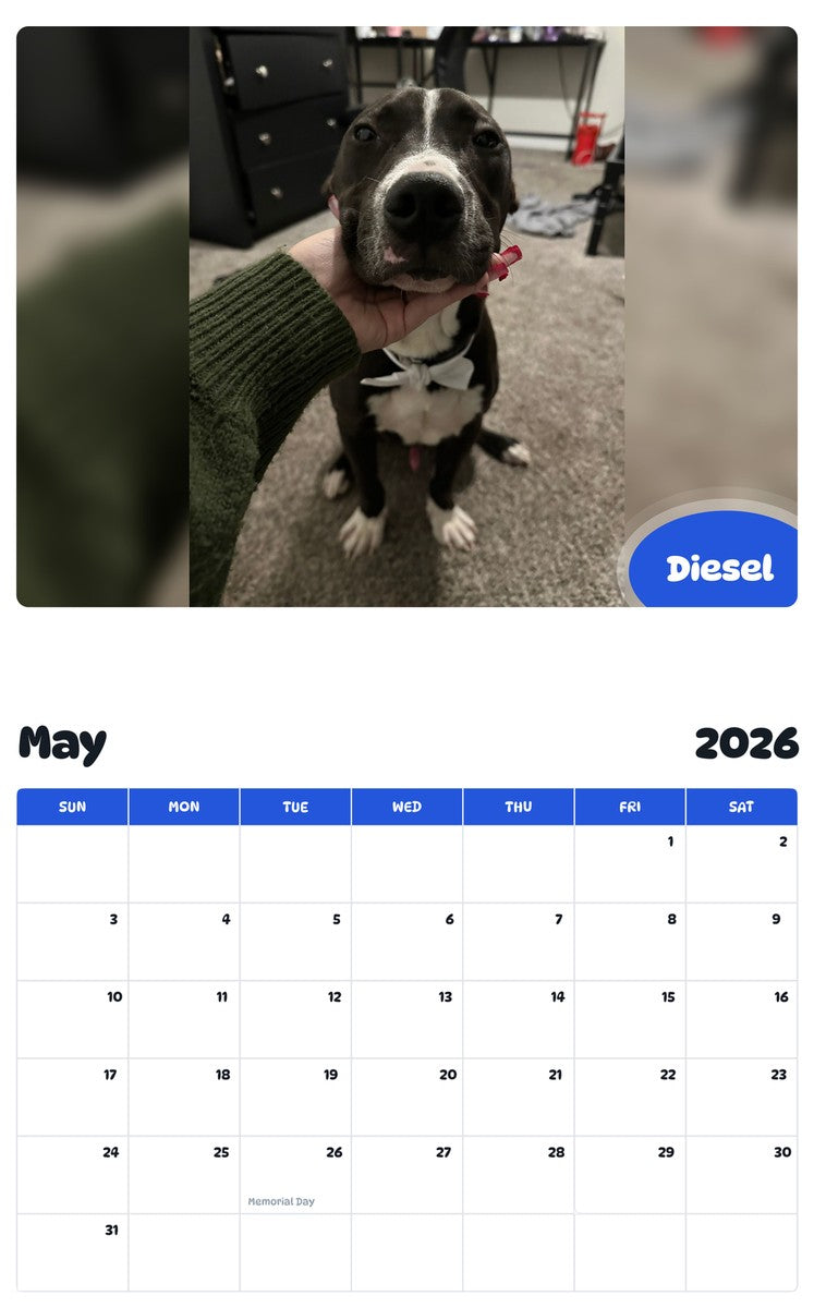 2026 - 2027 Diesel - Pawidols Pet Calendar